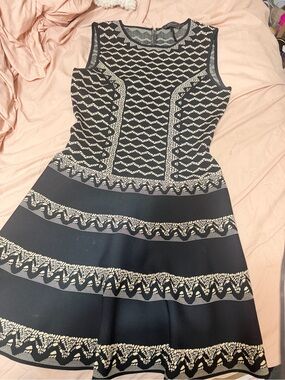 Sleeveless Black & Cream Patterned Fit-and-Flare bandage Dress Max Azria BCBG